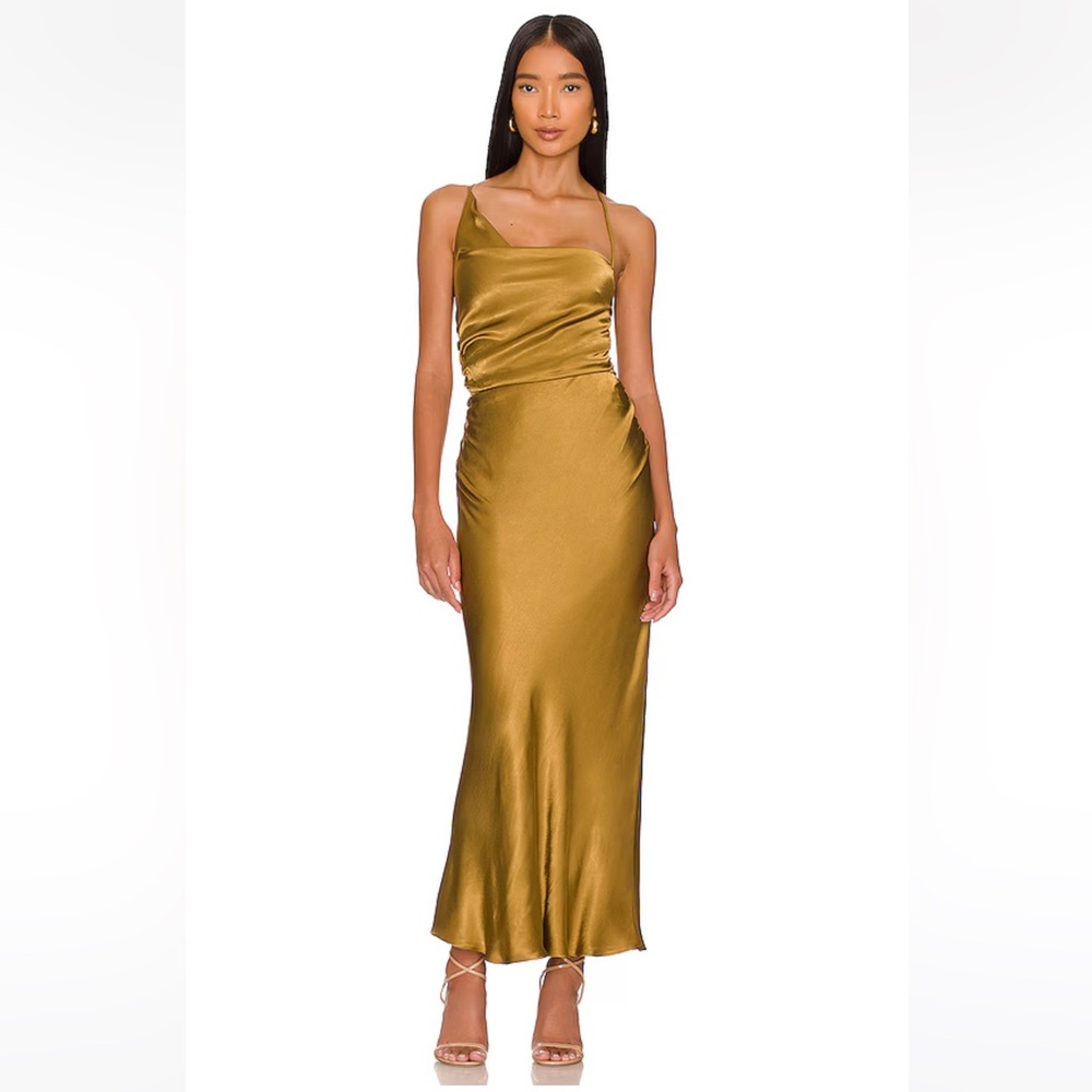 Shona Joy La Lune Giorgia Asymmetrical Midi Dress in Olive Oil
